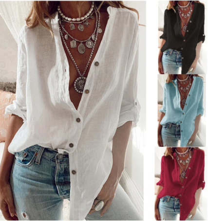 Autumn Cotton Linen Fashion Blouse