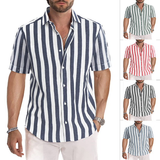 2023 New Men's Striped Casual Short Sleeve Shirts